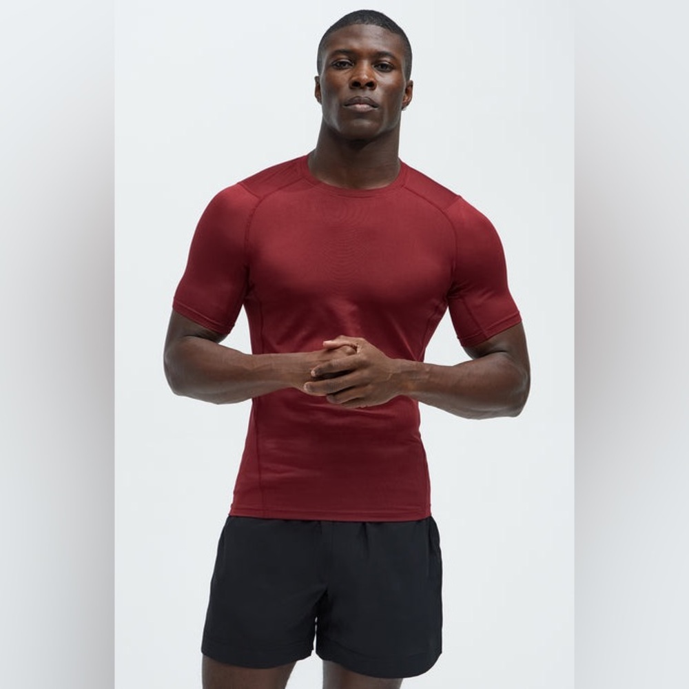 Nova Men Burgundy Short Sleeve performance athletic Vital Compression Tee shirt